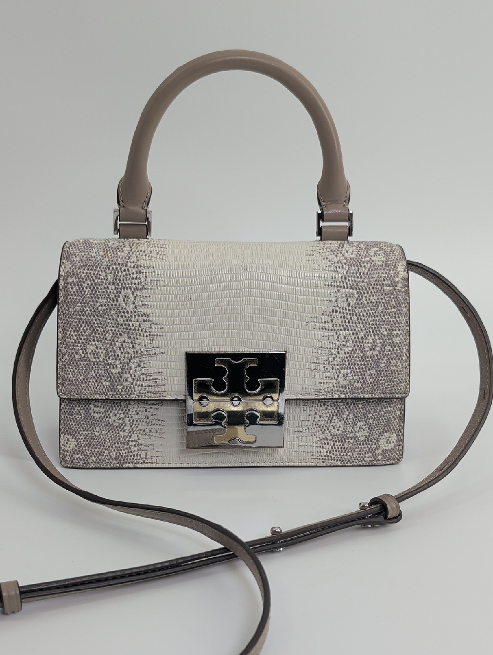 Tory Burch Neutral Taupe Lizard-Embossed Top-Handle Satchel
